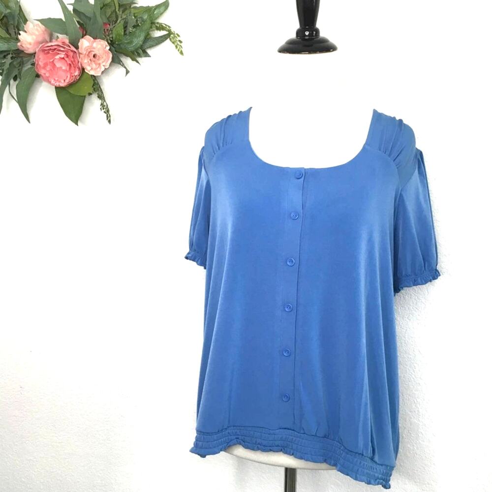NEW Catherine Malandrino blue blouse blue cap sleeve top M - Picture 1 of 7
